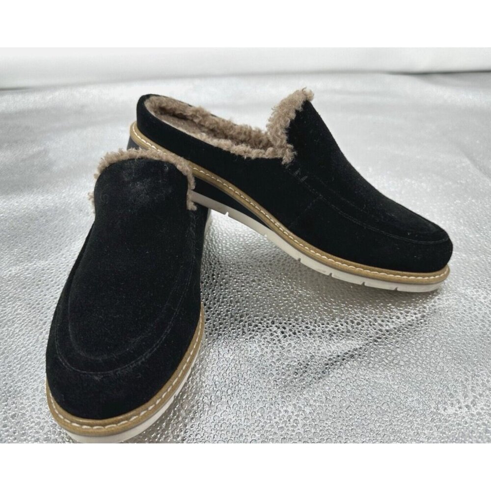 ADAM TUCKER azaria shoes slip ons mules suede shearling lined casual black 7
